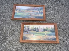 Vintage Harnett GOLF Framed Art Pictures SET of 2 Out of Hazard on Green    sj3j