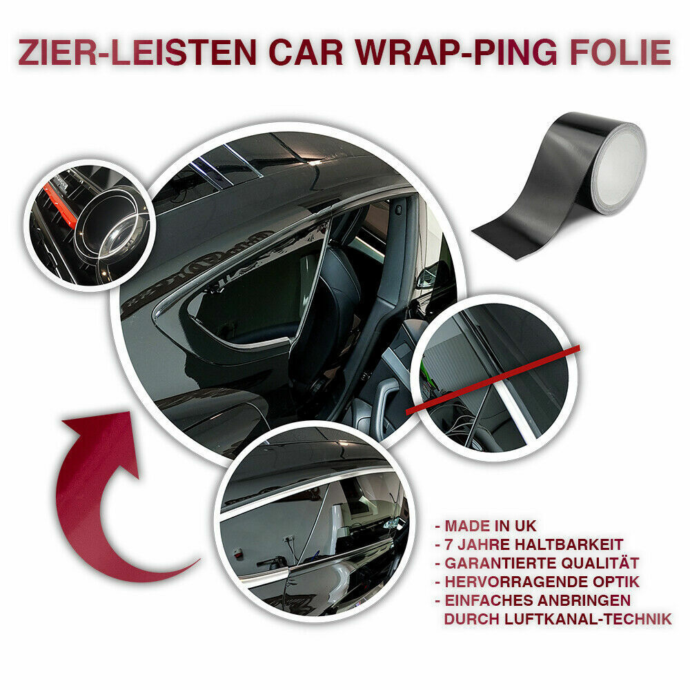 Zierleisten Folie Chrom-leisten Schwarz Glanz Car-wrapping 10m x 7-8cm Luftkanal