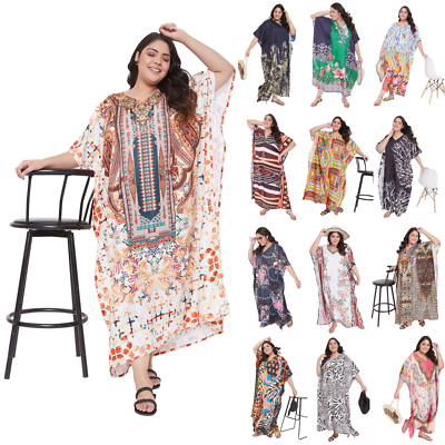 Gypsie Blu Plus Size Kaftan Dress - Georgette Kimono Sleeve Maxi Dress For Women