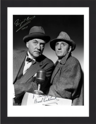 Basil Rathbone - Nigel Bruce - Sherlock Holmes - handsigniertes signed & gerahmtes Foto PP