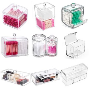 Acrylic Makeup Holder Box Organizer Bathroom Qtips Cotton Pad Ear Bud Storage Ebay
