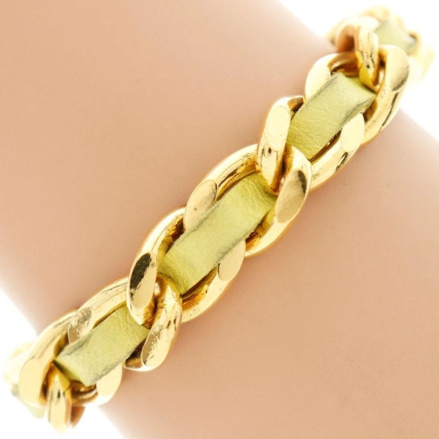 Vintage CHANEL Classic Gold Chain and Leather Cuff Bracelet at 1stDibs