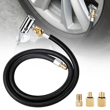 31" Tire Inflator Hose Extension Lock-On Chuck for Schrader Valve Presta Adapter