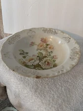 Carnation McNicol Bowl Carnations with Siver Trim on The Rim