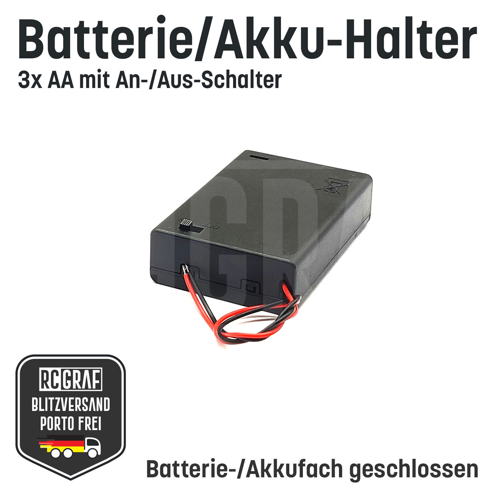 Batterie-/Akkuhalter AA AAA 9V 1-10 Schalter geschlossen, Batteriefach, Akkufach