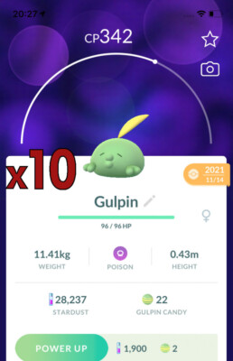 Pokemon TRADE - 10x Gulpin Trade !! Good Chance of Lucky and Good IVs !!