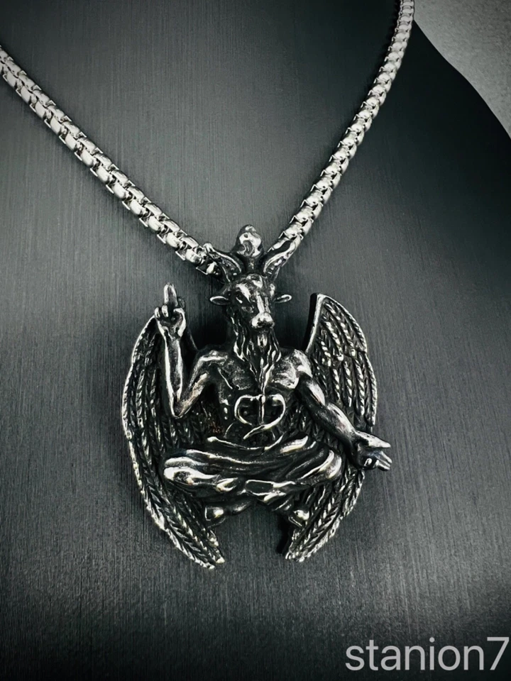 Baphomet Dämon Ziegen Kopf Anhänger Edelstahl Kette Totenkopf Biker Schmuck 321A - Bild 4 von 4