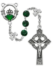 Jesus Rosaries Green Bead Rosary Metal Christ Center And INRI Crucifix 8mm Beads