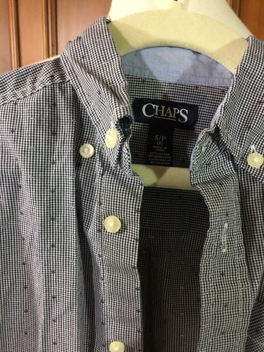 Chaps Ralph Lauren Boys Blue And White Mini Check Pattern Button Down Euc Pictur - Picture 15 of 20