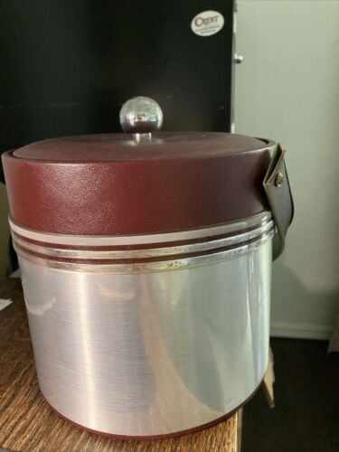 Georges Briard Maroon & Metal Ice Bucket, Plastic Interior