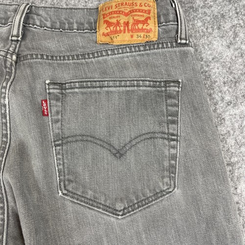 Levis 511 Jeans Mens 34x30 Gray Slim Fit Medium Wash Distressed Denim - 第 9/10 張圖片