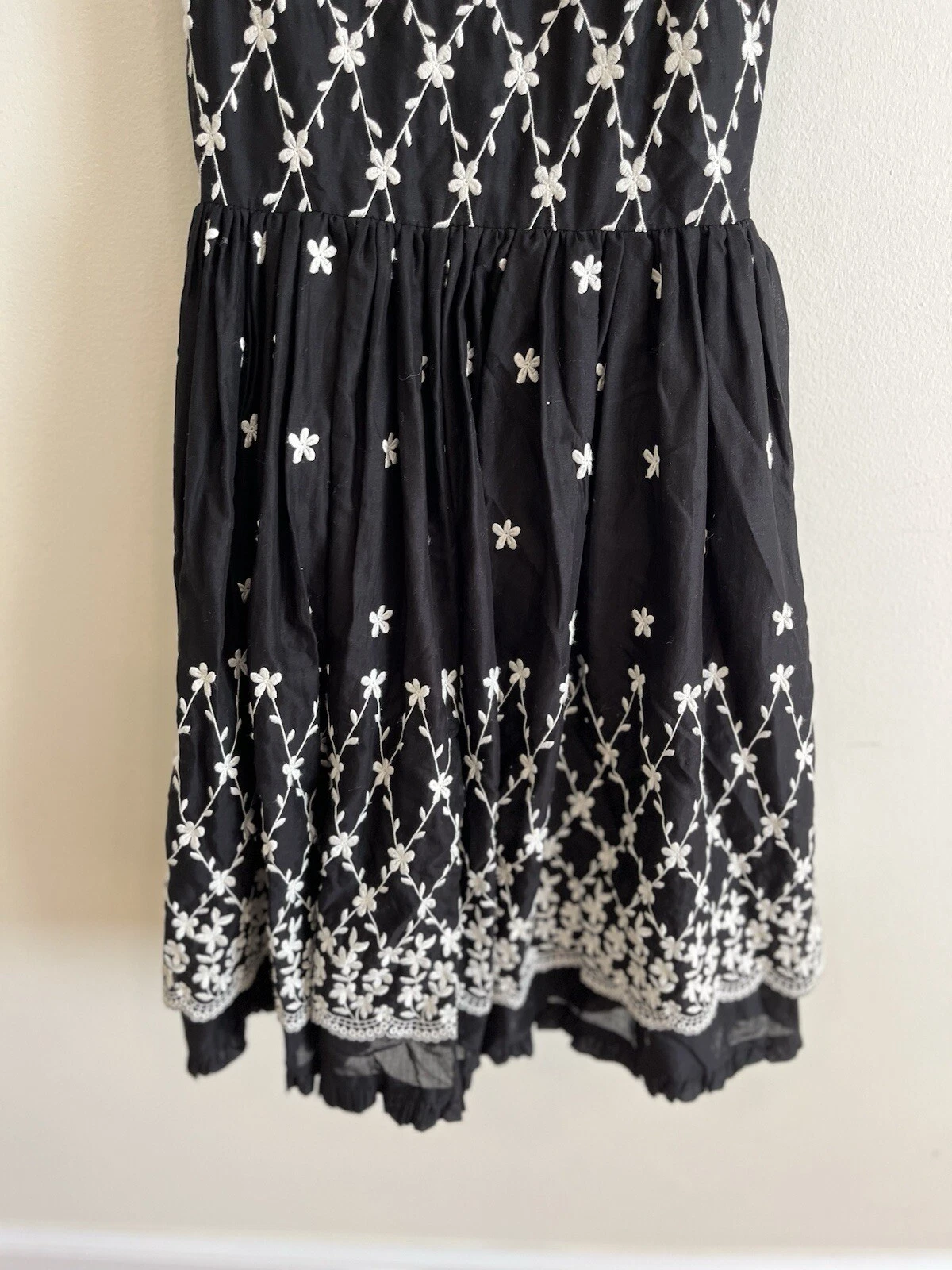 Abito midi RED VALENTINO 40 US S ricamato cravatta floreale nero bianco