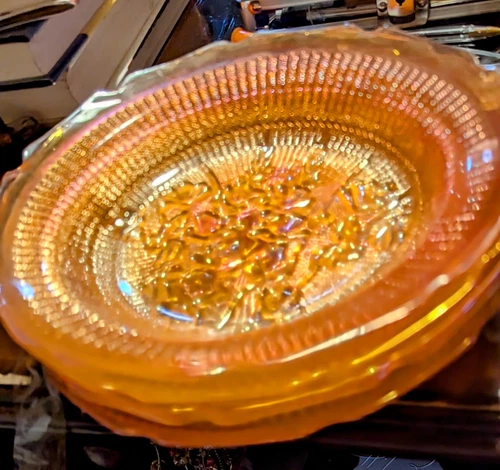 Beautiful Vintage Jeanette Carnival Glass Bread Plates Set Of 5