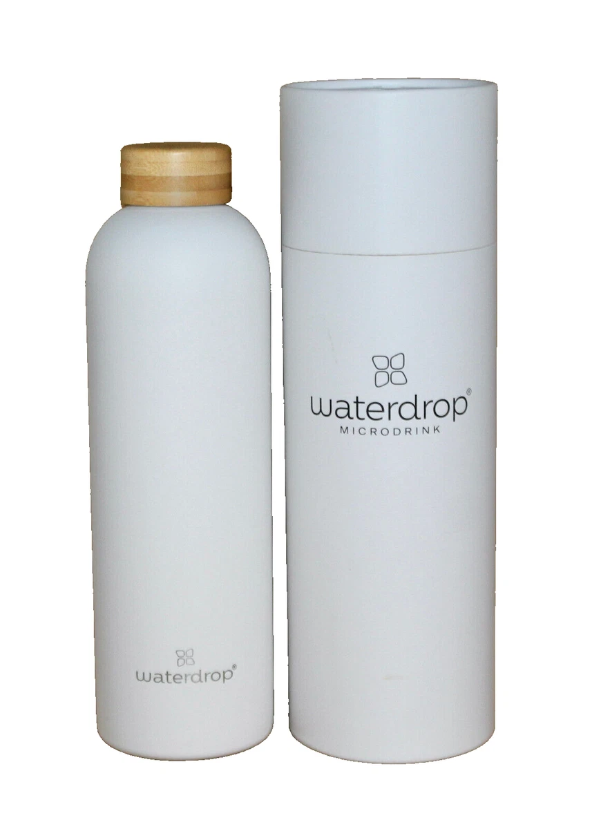 WATERDROP Microdrink Thermo Steel Water Bottle White Matt Bamboo Cap 34 FL  OZ