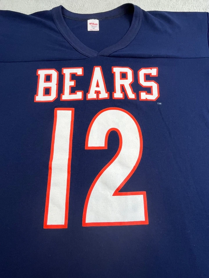 Camiseta de fútbol vintage de los Chicago Bears #12 para hombre grande Wilson hecha en Estados Unidos años 80 Foto 4 de 4