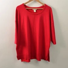 Cynthia Rowley Sweater Womens 3X Red Rayon Nylon 3/4 Sleeve Round Neck