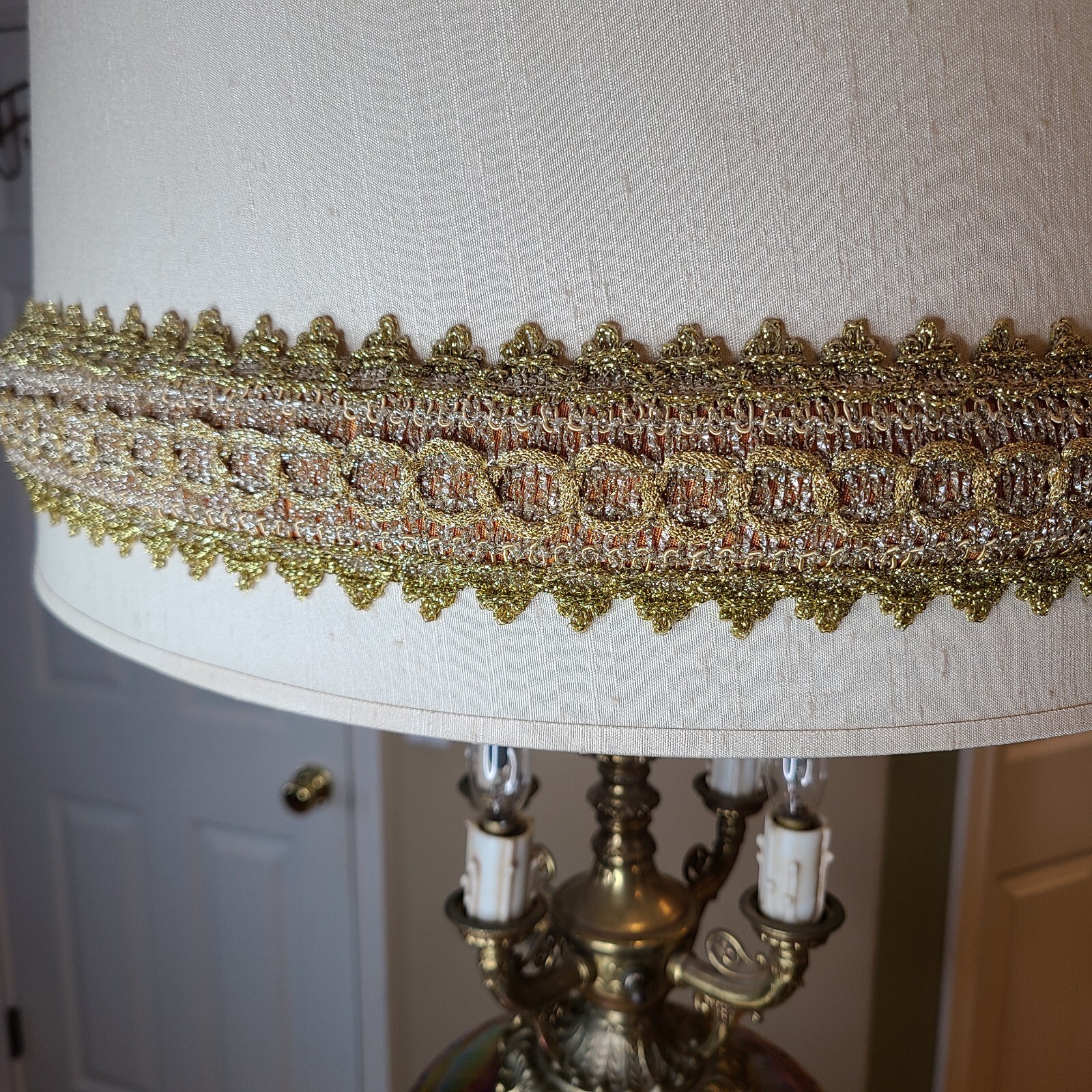 Mid Century Modern Hollywood Regency Iridescent Amber Glass Table Lamps PAIR XL