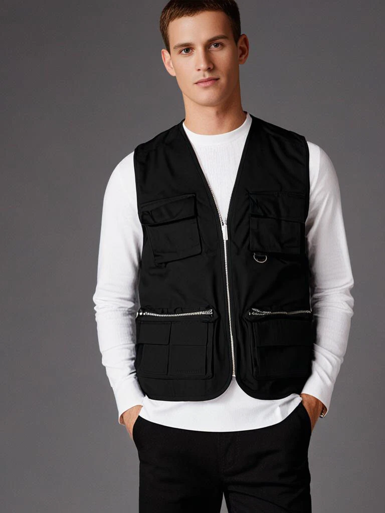 Mens Jacket Pocket Combat Utility Vest Black Medium RRP £45 Boohoo Man Gilet
