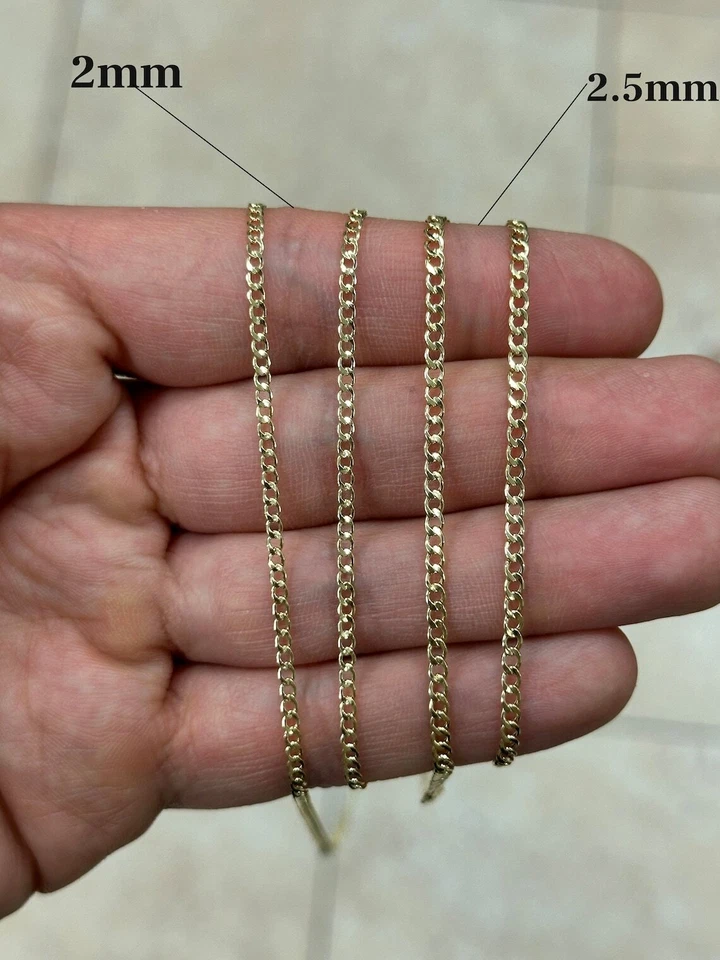 10K Solid Yellow Gold Cuban 2mm 2.5mm Chain Necklace 16" 18" 20" 22" 24" 26" 30" - Image 3 of 4