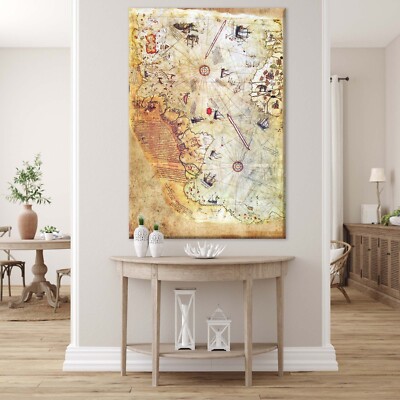 The Piri Reis Map, Vintage World Map Art, Antique Canvas Print, Ready to Hang