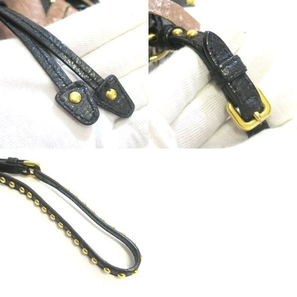 PRADA Fringe Bijou Studs Leather Drawstring Handbag Cracked Finish   Used AB thumbnail 9