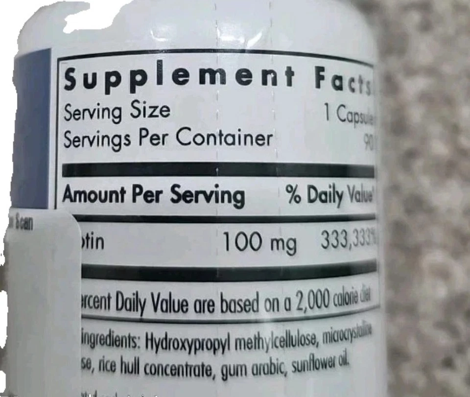 HiBiotin 100 mg 90 cápsulas vegetales por Nutricology Allergy Research Group 90 quilates caducidad 0727 Foto 2 de 2