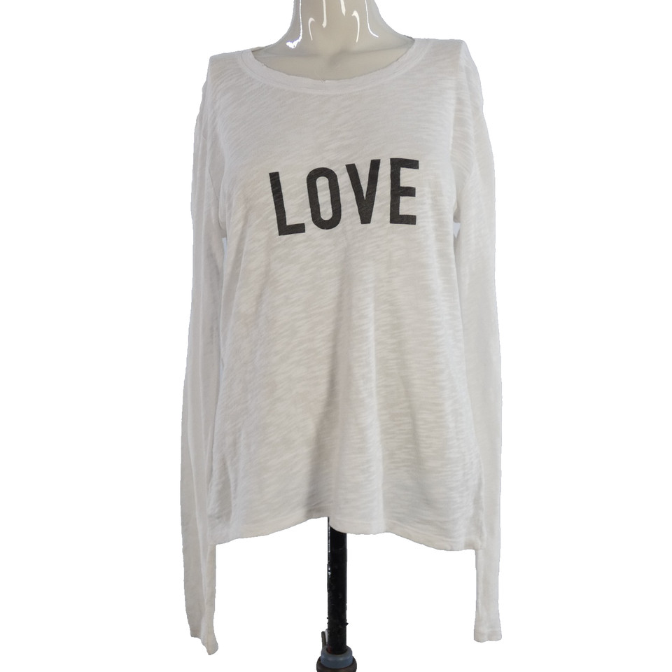 LOVE Slogan T Shirt Long Sleeve White Burnout Jersey ELAN  size M Portugal Made