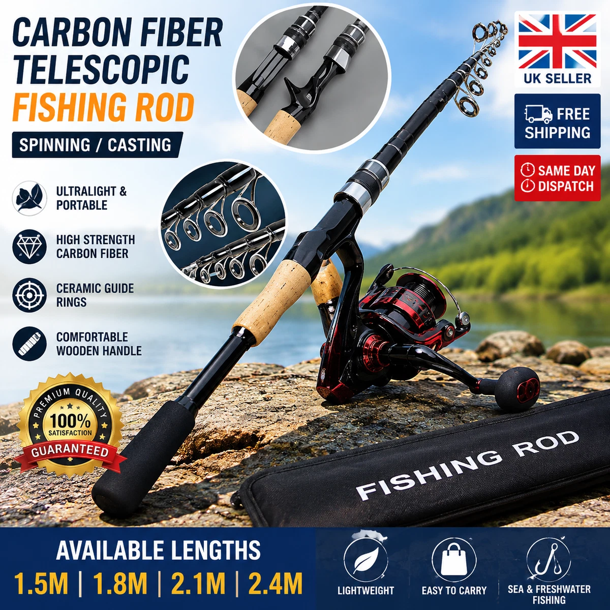 black 2 fishing pole Penn Wrath II Spinning Combo Size:9.6ft Slice Blade Bait Piranha Tailbait - Nemo enabling accurate casting and