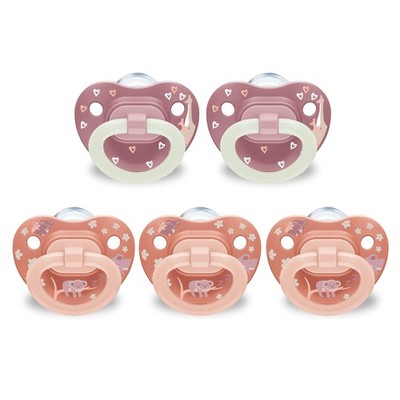 NUK First Choice Classic Baby Pacifier, 0-6 Months 5 Pack, Orange & Pink