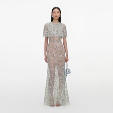 self portrait MINT EMBELLISHED CAPE MAXI DRESS 1060 Size US 4 UK 8