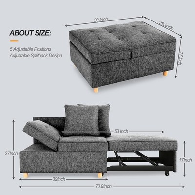 3-Seat Linen Fabric loveseat Sofa with 2 Throw Pillow, Single Recliner for Home*