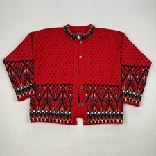 Vintage Dale of Norway Sweater Medium Red Fair Isle Button Up Cardigan Holiday