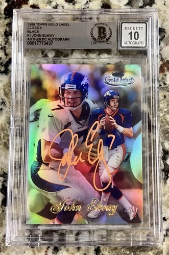 John Elway GEM MINT 10 AUTO SIGNED 1998 Topps Gold BLACK Label Class 3- BGS COA