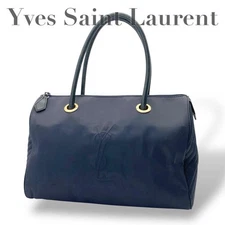 Saint Laurent Mini Boston Bag Hand Bag Tote Purse YSL Cassandra Nylon Navy Auth
