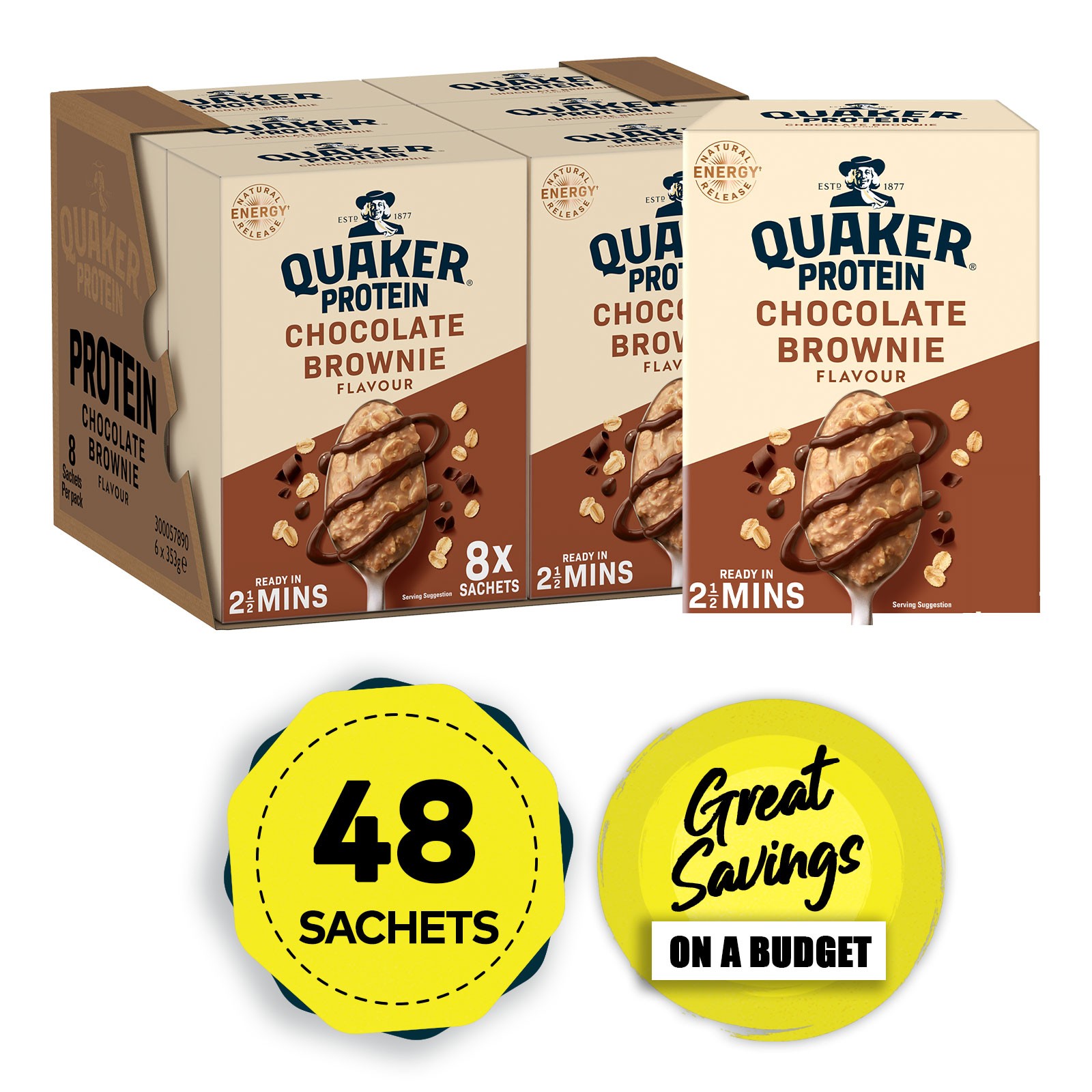 Quaker Oats High Protein Chocolate Brownie Porridge Sachets 48 x 44g