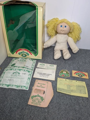 Vintage Cabbage Patch Kids 1984 Cristina Eva Blonde Blue Eyes W/ Box & Paperwork