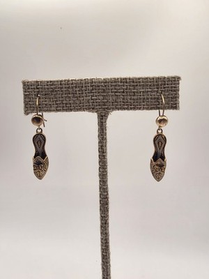 Damascene, Gold Tone Tiny Shoe Pierced Earrings, Marked Spain, Super Cute!