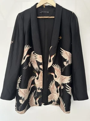 ZARA Printed Floral Bird Stork Kimono Blazer NO Belt Size XS UK 8 Trinny READ - Image 1 of 4