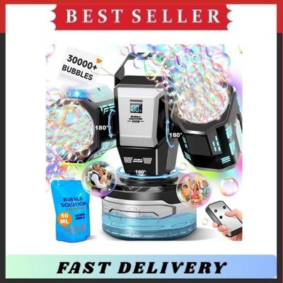 Rechargeable Bubble Machine RGB Lights 360° Rotation Remote Control Party