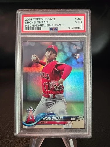 2018 Topps Update #US1 Shohei Ohtani Pitching Rainbow Foil RC Angels PSA 9