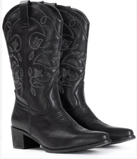 IUV Cowboy Boots for Women Knee High Western Pointy Toe Chunky Heel Zipper Sz 6