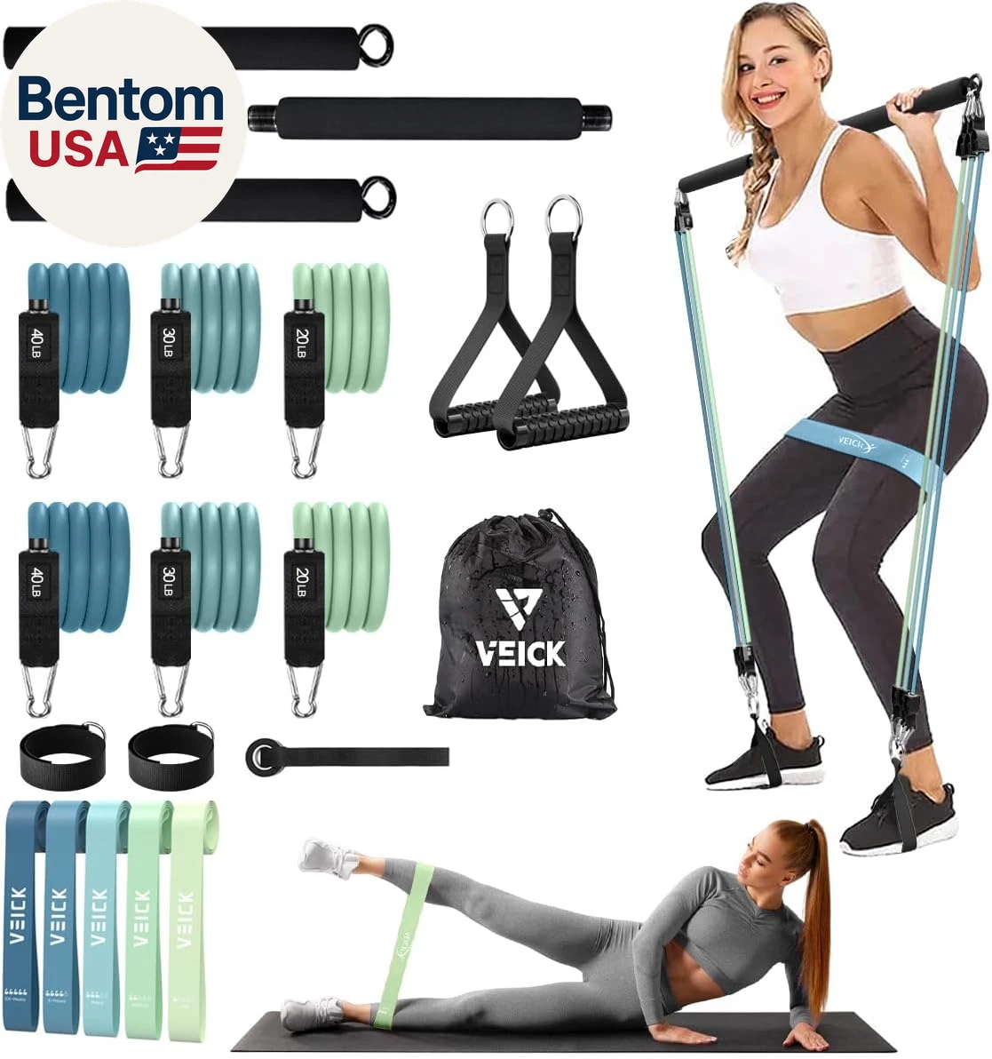 Pilates Bar Kit with Resistance Bands, Elastic Workout Bands for Men Women, Set