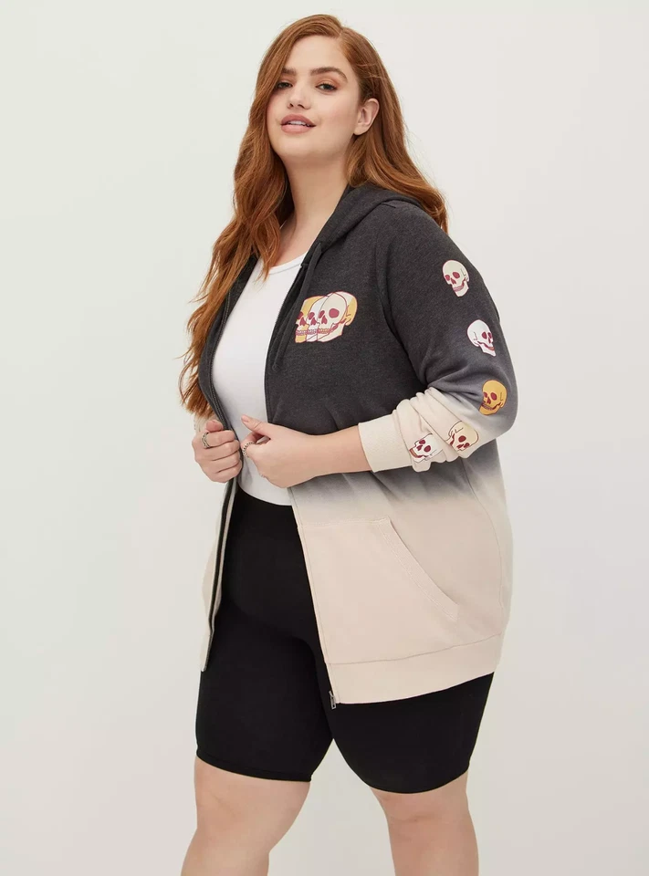 Túnica Sudadera con Capucha con Cremallera - Acogedora Polar Calaveras Tinte por Inmersión Negra Foto 2 de 4