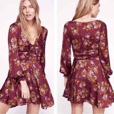 Free People Morning Light Floral V-Neck Balloon Sleeve A-Line Mini Dress Size 2