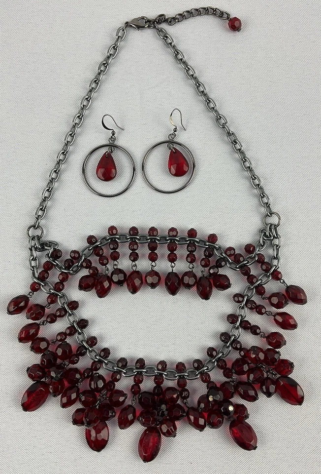 Kohl's Women's Ruby Red Necklace Earrings Jewelry Set - Image 3 of 3