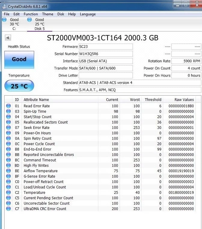 ST2000VM003 p/n: 1CT164-300 s/n: W1H f/w: SC23 WU 2014 2TB 3.5" SATA A3-04 - Image 3 of 3