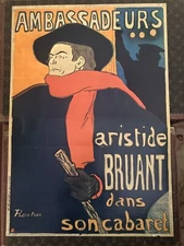 Vintage 1969 Reproduction Lithograph Poster "Ambassadeurs-Aristide Bruant" 