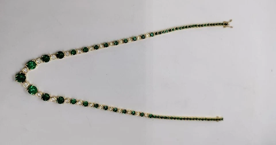 Женское теннисное ожерелье круглой огранки с имитацией изумруда покрытие желтым золотом 14 карат 15 карат - Изображение 3 из 4