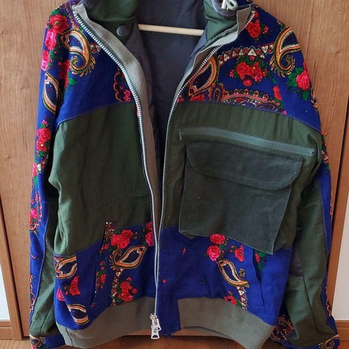 SACAI Size L Blue Floral Embroidered x Army Green Corduroy Jacket NEVER USED - Picture 2 of 6