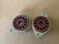 2 NOS Vintage Amphenol 12-Pin Octal-style Sockets w/ Mounting Plates